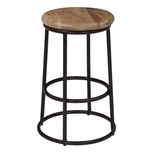 Pemberly Row 24&quot Mango Wood Counter Height Barstool with Iron Base in Brown