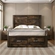 Pemberly Row Queen Wooden Bed with 2 Drawer Storage in Rustic Walnut Finish