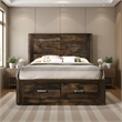 Pemberly Row Queen Wooden Bed with 2 Drawer Storage in Rustic Walnut Finish