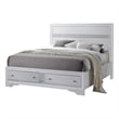 Pemberly Row Queen Size Bed with Storage Drawers and Panel Headboard in White