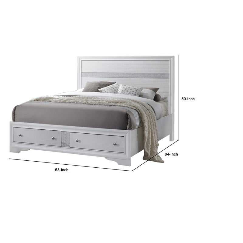 Pemberly Row Queen Size Bed with Storage Drawers and Panel Headboard in White