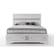 Pemberly Row Queen Size Bed with Storage Drawers and Panel Headboard in White