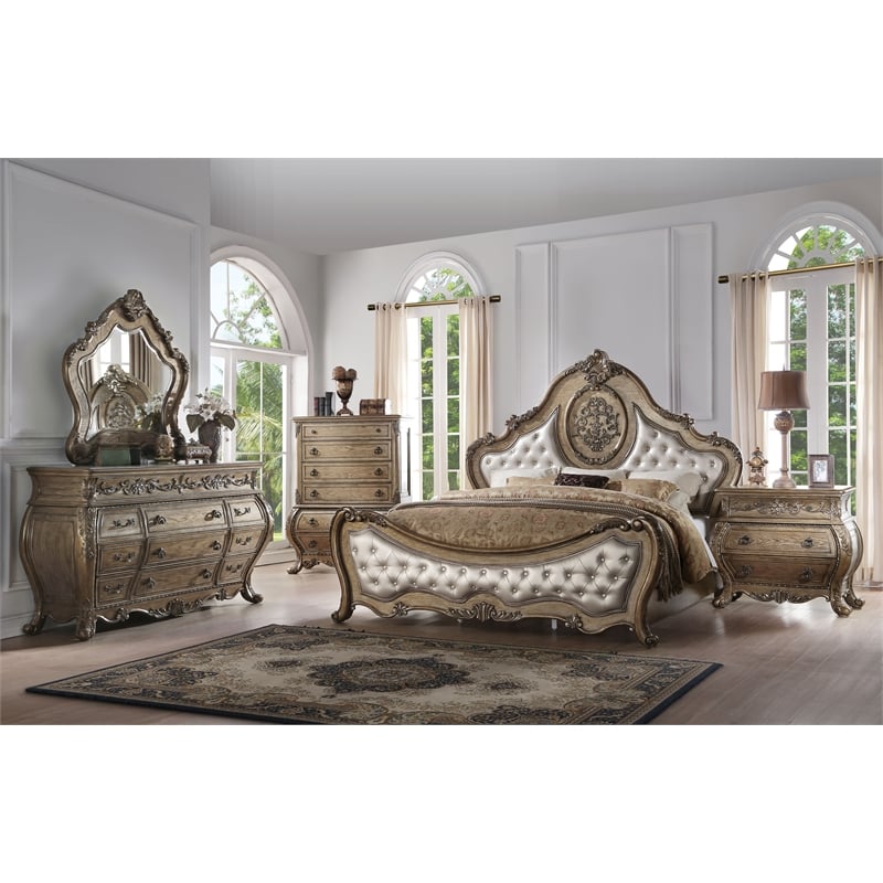 Pemberly Row Pine Wood Queen Size Sleigh Bed in Burnt Oak Grey
