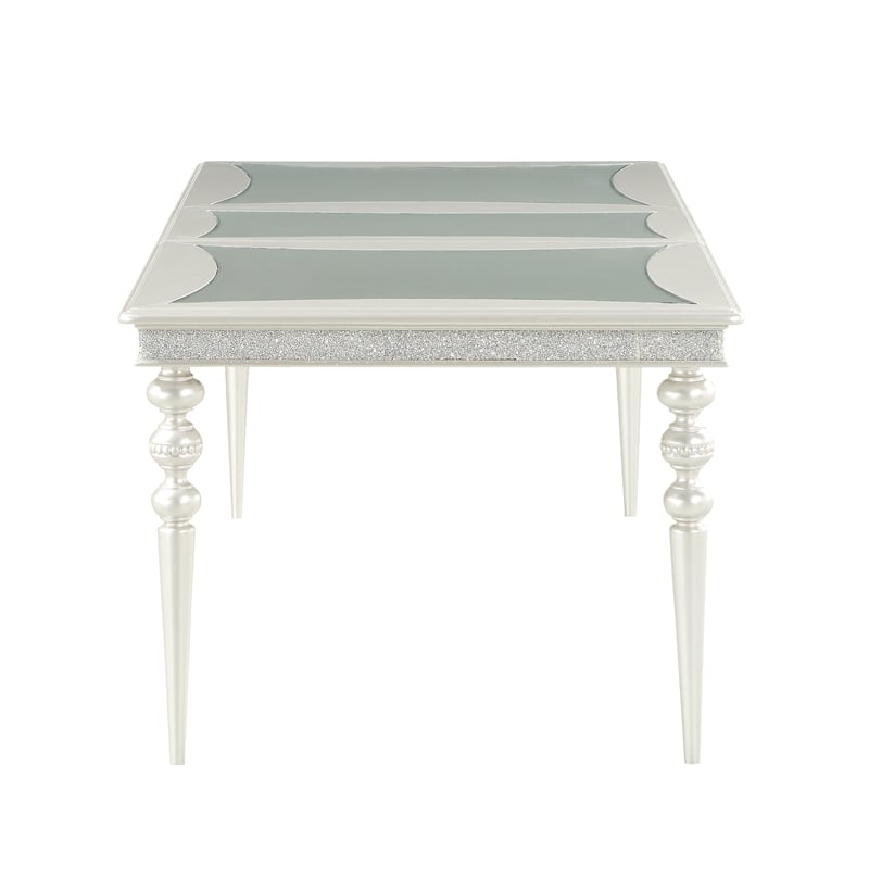 Pemberly Row Rectangular Dining Table with Rhinestone Inlay in Silver & Clear