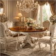 Pemberly Row Carved Wood Dining Table with Pedestal Feet in Pearl & Cherry Oak