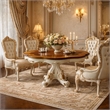 Pemberly Row Carved Wood Dining Table with Pedestal Feet in Pearl & Cherry Oak