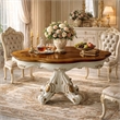 Pemberly Row Carved Wood Dining Table with Pedestal Feet in Pearl & Cherry Oak
