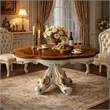 Pemberly Row Carved Wood Dining Table with Pedestal Feet in Pearl & Cherry Oak