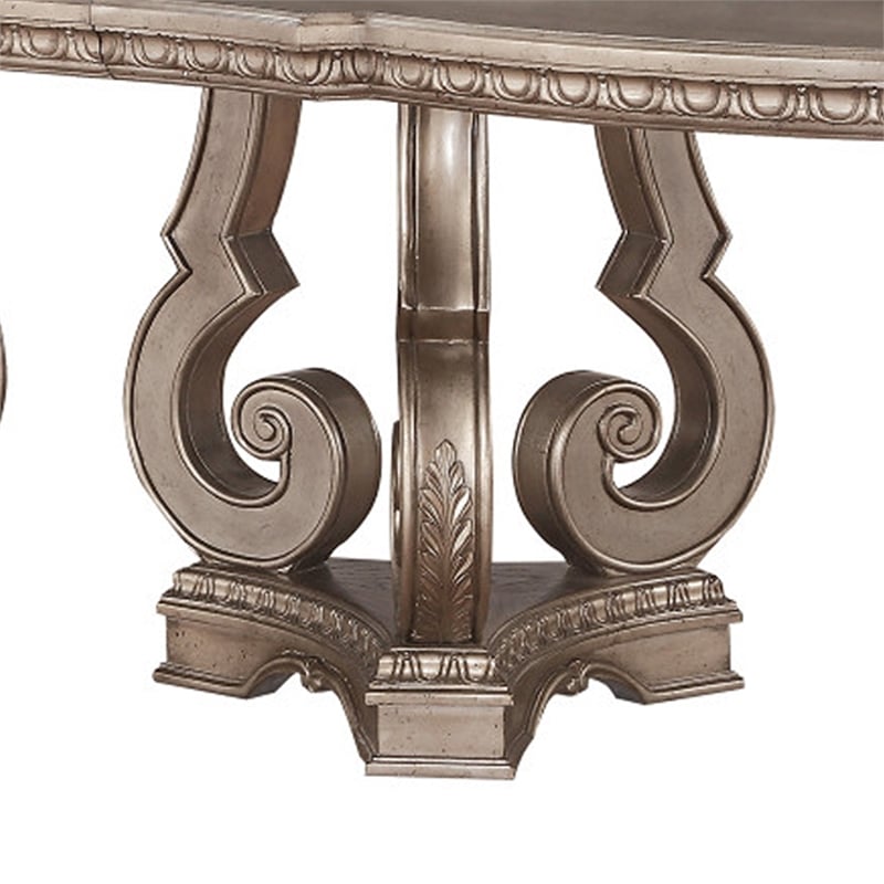 Pemberly Row Extendable Dining Table with Double Pedestal Base in Silver