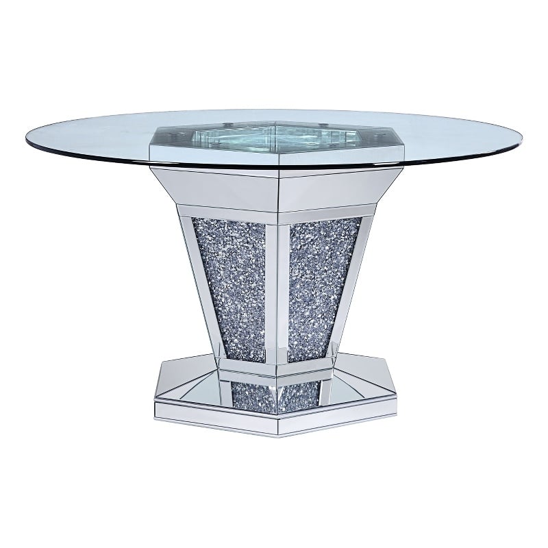 Pemberly Row Mirror and Faux Crystal Inlaid Dining Table with Pedestal Base
