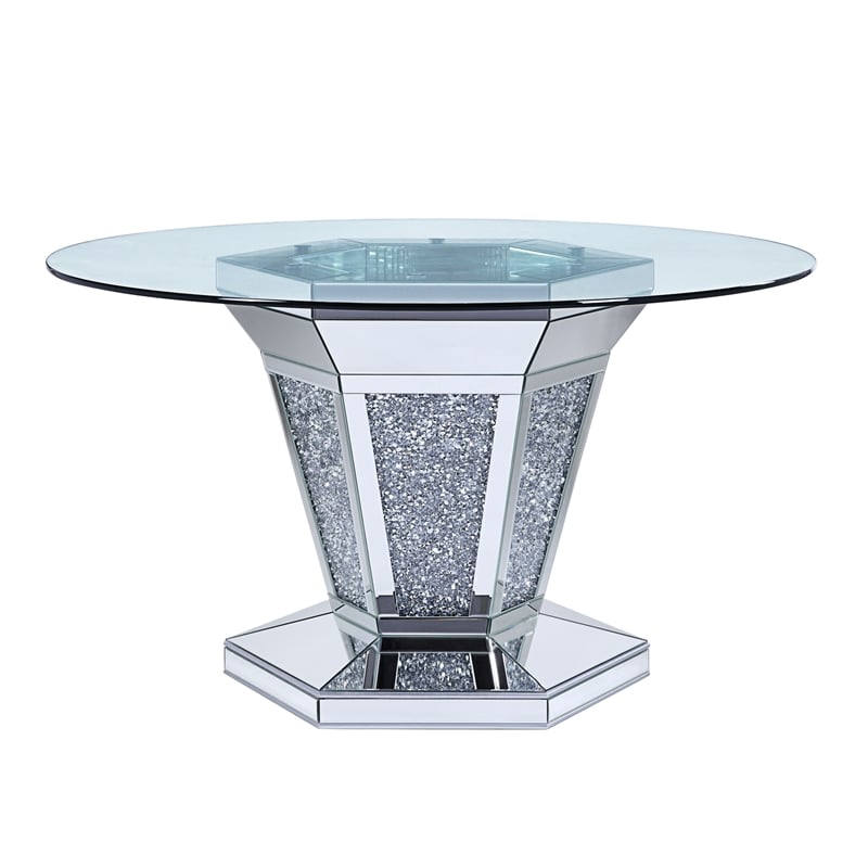 Pemberly Row Mirror and Faux Crystal Inlaid Dining Table with Pedestal Base