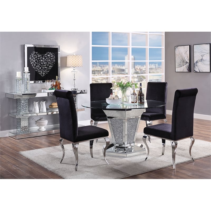 Pemberly Row Mirror and Faux Crystal Inlaid Dining Table with Pedestal Base