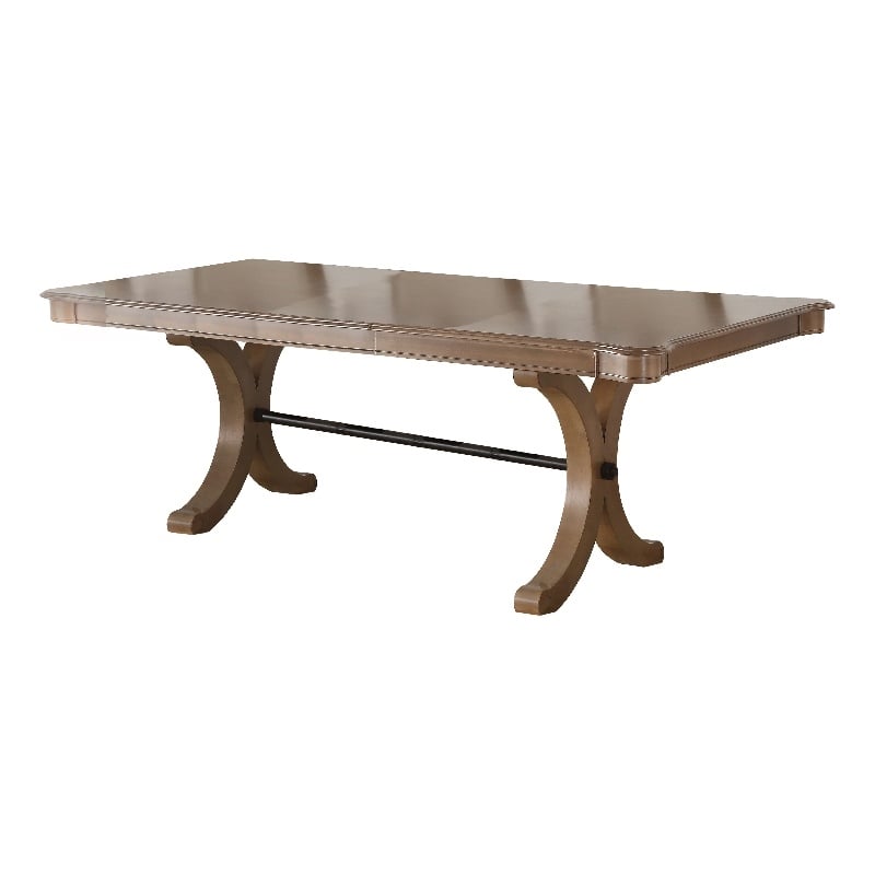 Pemberly Row Extendable Dining Table with Trestle Base and 18 Inch Leaf in Brown