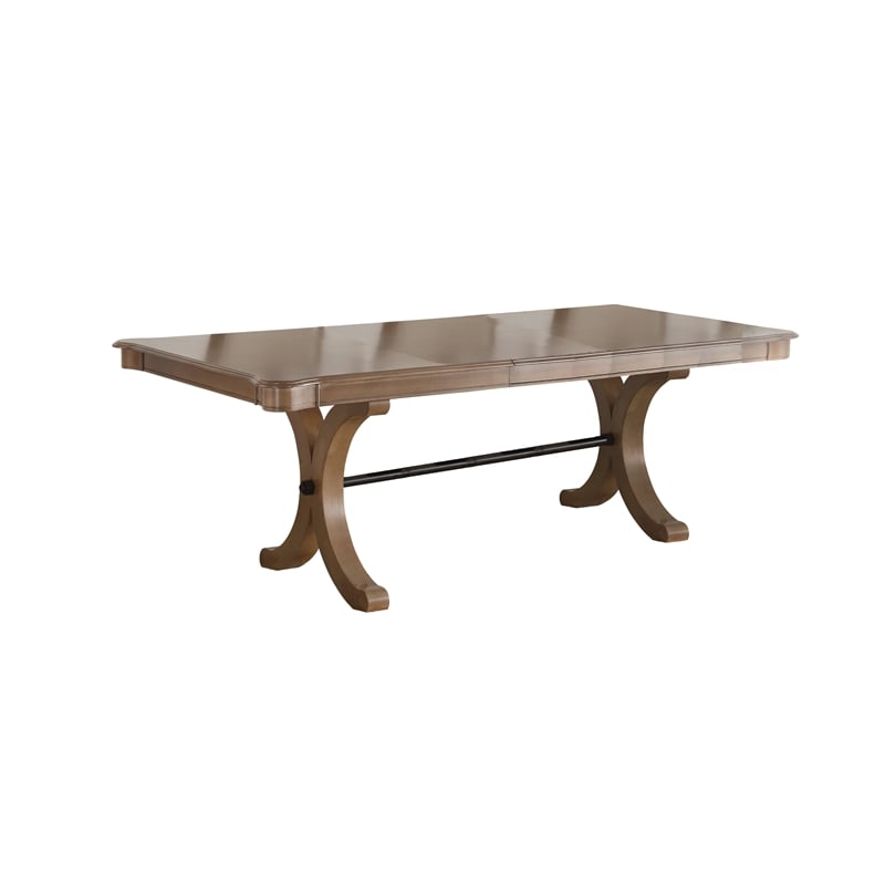 Pemberly Row Extendable Dining Table with Trestle Base and 18 Inch Leaf in Brown