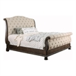 Pemberly Row California King Sleigh Bed with Button Tufting in Brown and Beige