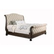 Pemberly Row California King Sleigh Bed with Button Tufting in Brown and Beige