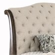 Pemberly Row California King Sleigh Bed with Button Tufting in Brown and Beige