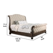 Pemberly Row Eastern King Sleigh Bed with Button Tufting in Brown and Beige