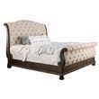 Pemberly Row Eastern King Sleigh Bed with Button Tufting in Brown and Beige