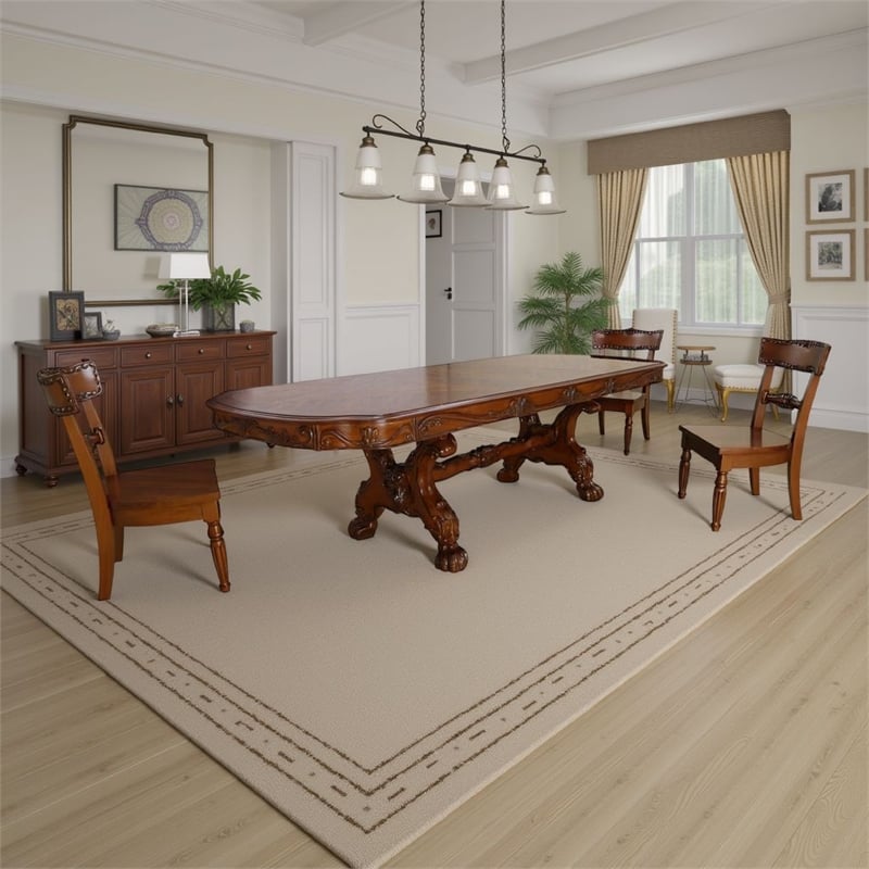 Pemberly Row Carved Pedestal Dining Table with Claw Feet in Cherry Oak