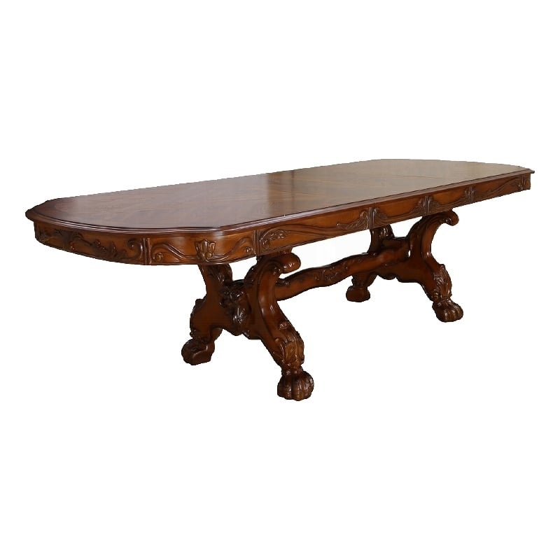 Pemberly Row Carved Pedestal Dining Table with Claw Feet in Cherry Oak