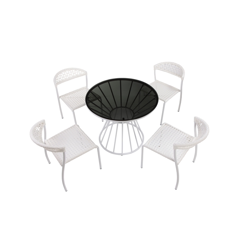 Pemberly Row 5 Piece Metal and Rattan Outdoor Dining Set in White and Black