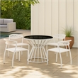Pemberly Row 5 Piece Metal and Rattan Outdoor Dining Set in White and Black