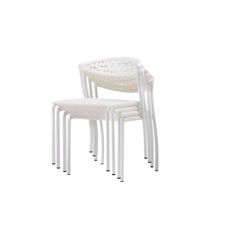 Pemberly Row 5 Piece Metal and Rattan Outdoor Dining Set in White and Black