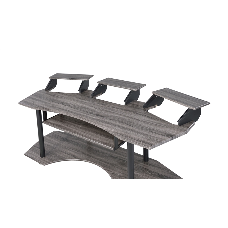 Pemberly Row Computer Desk with Keyboard Tray and 3 Stands in Gray