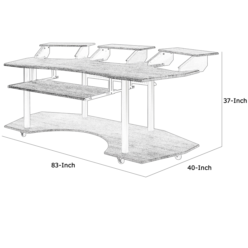 Pemberly Row Computer Desk with Keyboard Tray and 3 Stands in Gray