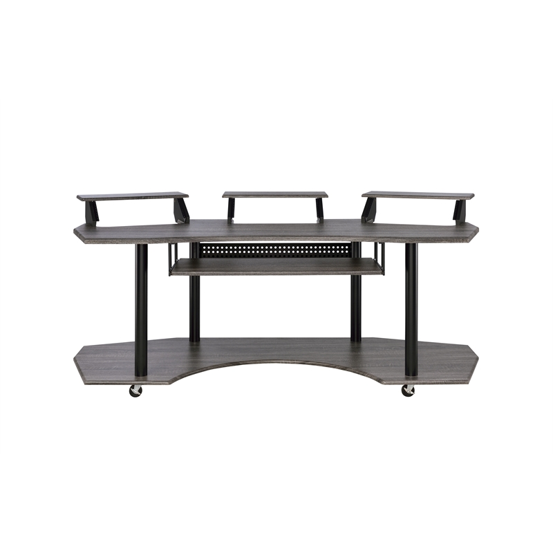 Pemberly Row Computer Desk with Keyboard Tray and 3 Stands in Gray