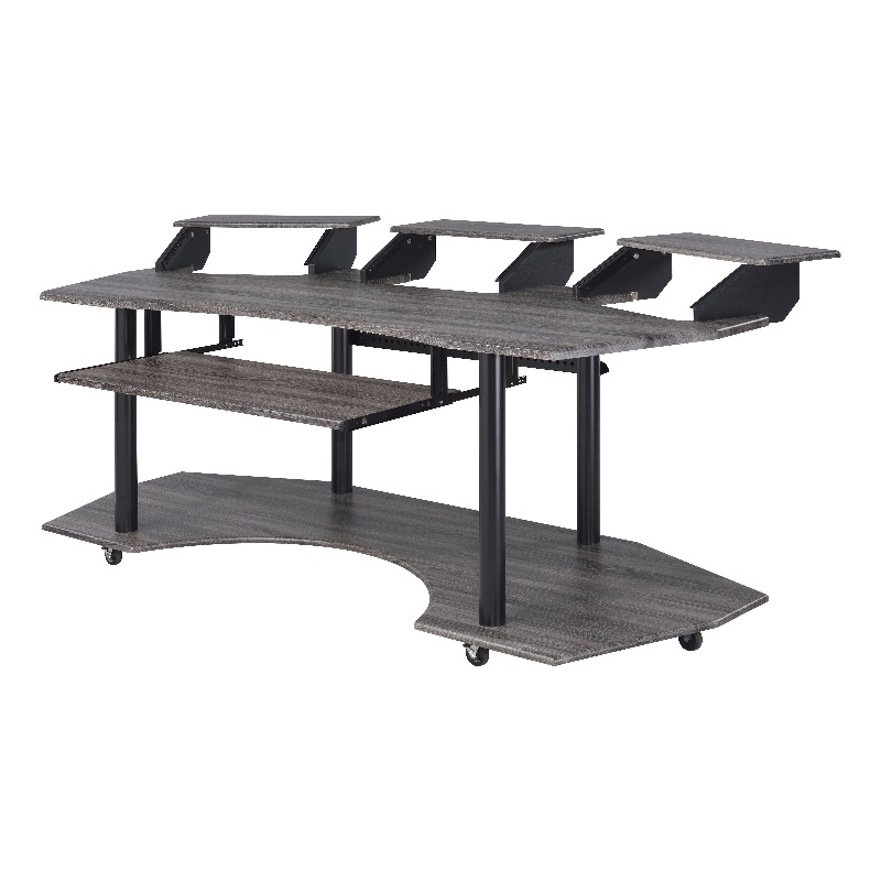 Pemberly Row Computer Desk with Keyboard Tray and 3 Stands in Gray