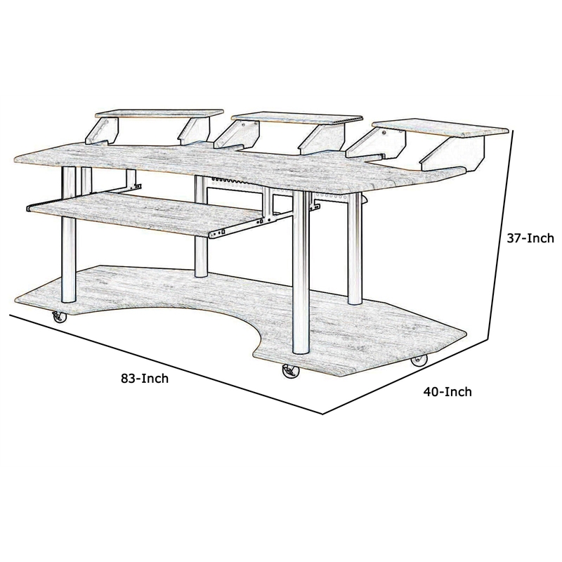 Pemberly Row Computer Desk with Keyboard Tray and 3 Stands in Brown