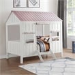 Pemberly Row Cottage Full Bed with Roof and Curtains in White & Pink