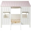Pemberly Row Cottage Full Bed with Roof and Curtains in White & Pink