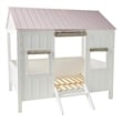 Pemberly Row Cottage Full Bed with Roof and Curtains in White & Pink