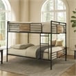 Pemberly Row Queen Over Queen Metal Bunk Bed with Ladder in Black and Brown