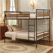 Pemberly Row Queen Over Queen Metal Bunk Bed with Slatted Rails in Black & Brown