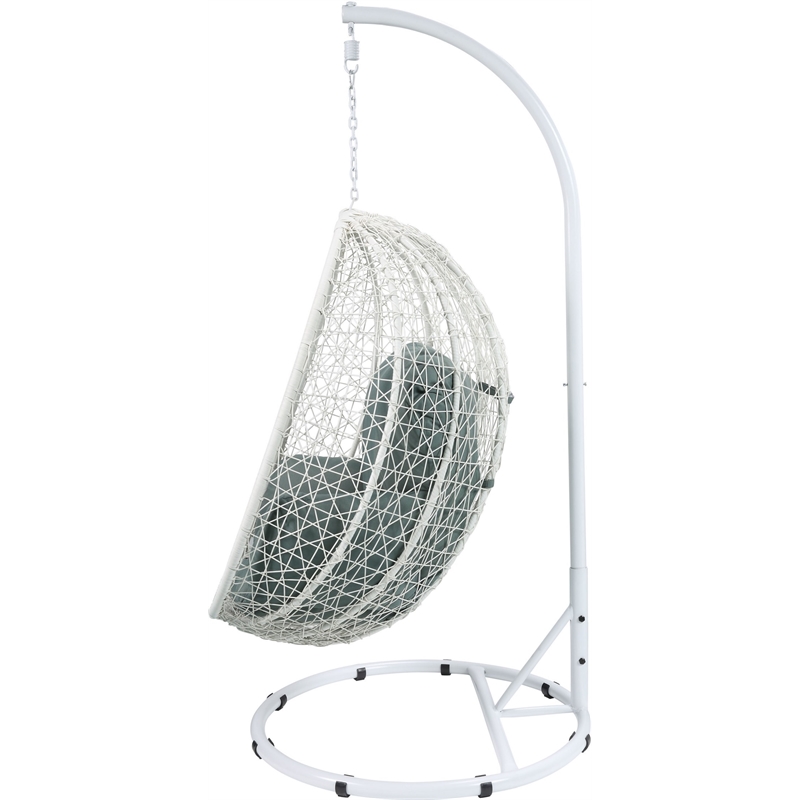 Pemberly Row Metal Patio Swing Chair with Cushioned Seating in White/Gray