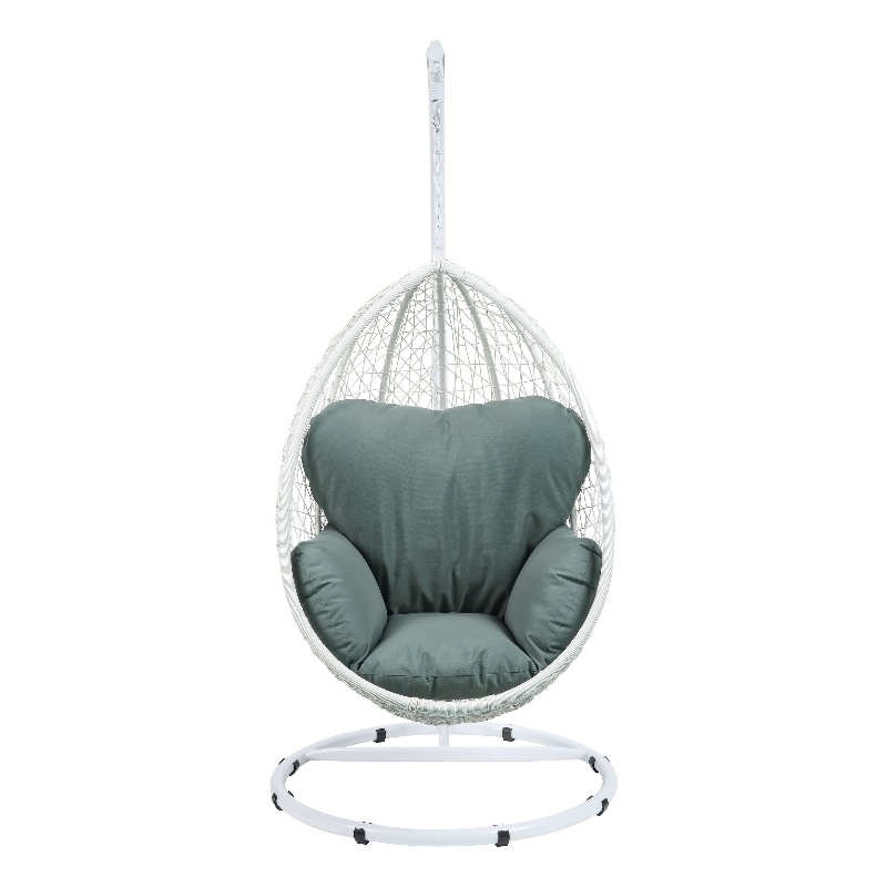 Pemberly Row Metal Patio Swing Chair with Cushioned Seating in White/Gray