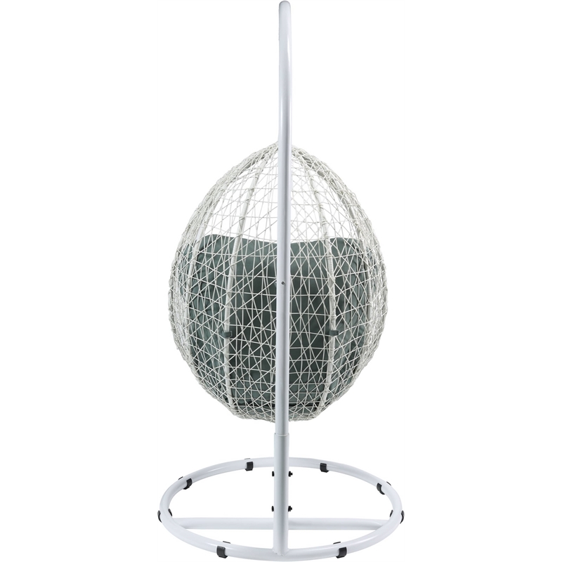 Pemberly Row Metal Patio Swing Chair with Cushioned Seating in White/Gray
