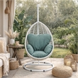 Pemberly Row Metal Patio Swing Chair with Cushioned Seating in White/Gray