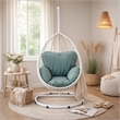 Pemberly Row Metal Patio Swing Chair with Cushioned Seating in White/Gray