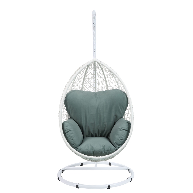 Pemberly Row Metal Patio Swing Chair with Cushioned Seating in White/Gray