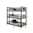 Pemberly Row Full Size Triple Decker Metal Bunk Bed with 2 Ladders in Gray