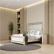 Pemberly Row Leatherette Upholstered Queen Bed w/ Mirror Details - Gold & Silver