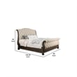 Pemberly Row Sleigh Design Queen Bed with Fabric Upholstery in Beige and Brown