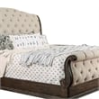 Pemberly Row Sleigh Design Queen Bed with Fabric Upholstery in Beige and Brown
