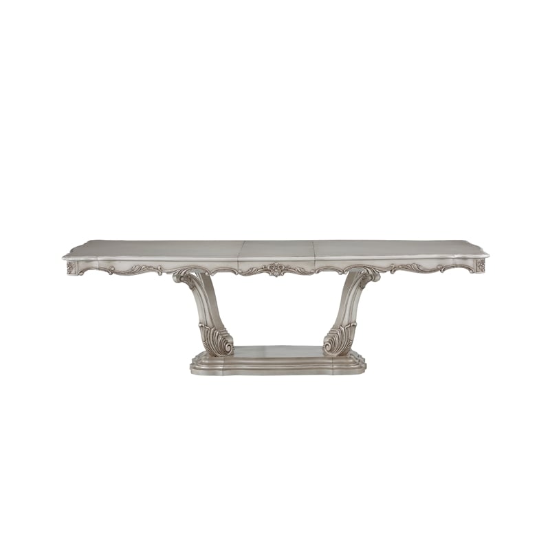 Pemberly Row Dining Table with Scrolled Floral Motifs and 18 Inch Leaf in Cream