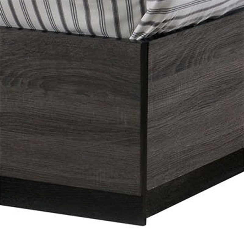 Pemberly Row Eastern King Bed with Bookcase Headboard and 2 Compartments in Gray